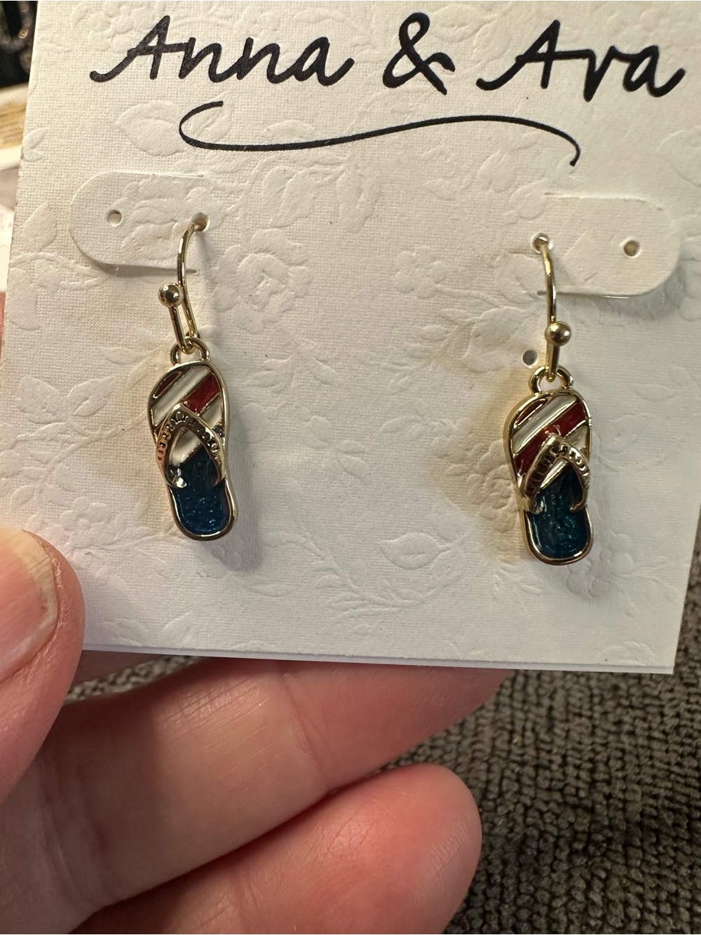 Anna & Ava Red and Blue Flip-Flop Charm Drop Earrings - Gold Tone